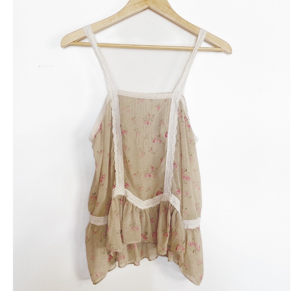 FP Free People Shear floral Babydoll Tank Womens size XS